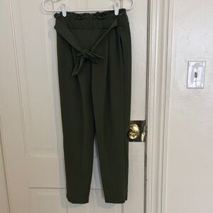 Elegant Olive Tie-Waist Cropped Pants